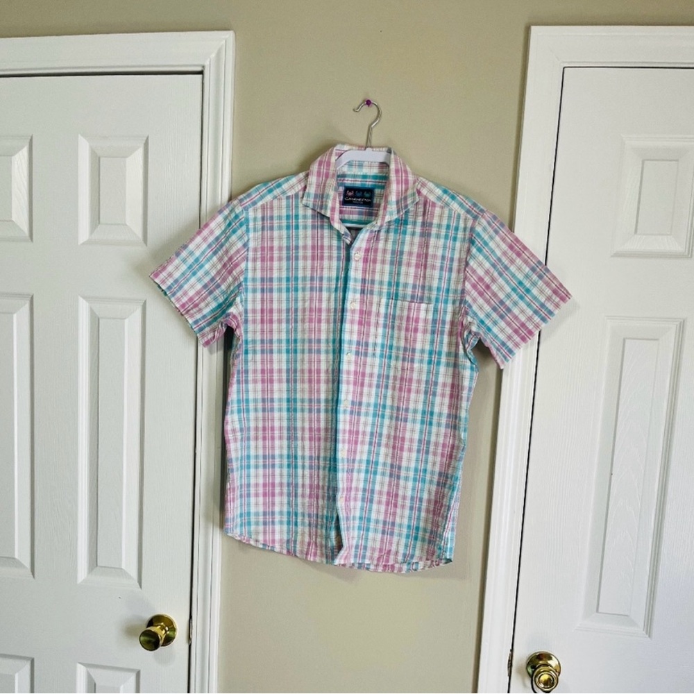 Lightweight Men’s Short-Sleeve Plaid Shirt  Size